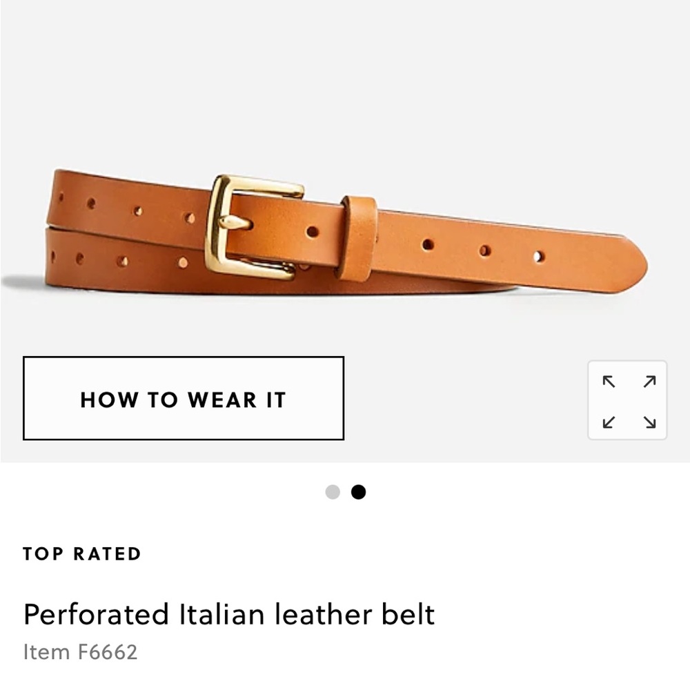 J Crew Perforated Italian leather belt, Cedar / Tan, XS/S